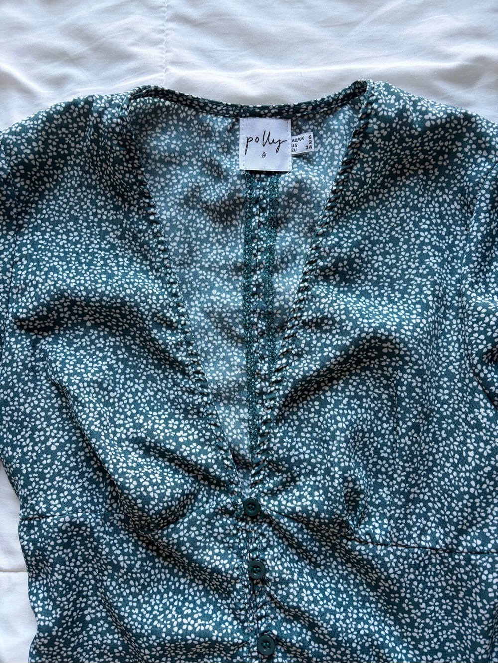 PollyFloral Ruched Button-Front Blouse - Picture 2 of 4